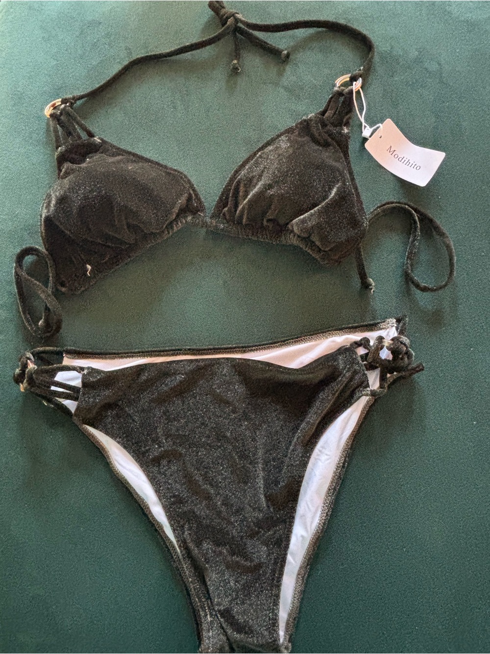 Black Shimmer Triangle Bikini Set - Women Swim